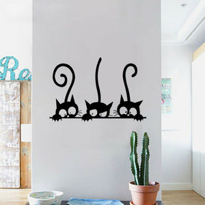 Wall Art - CAT WALL STICKER - 3 Cats Decoration 12"x8" Art Wall Art - CAT WALL STICKER - 3 Cats Decoration 12"x8" Art